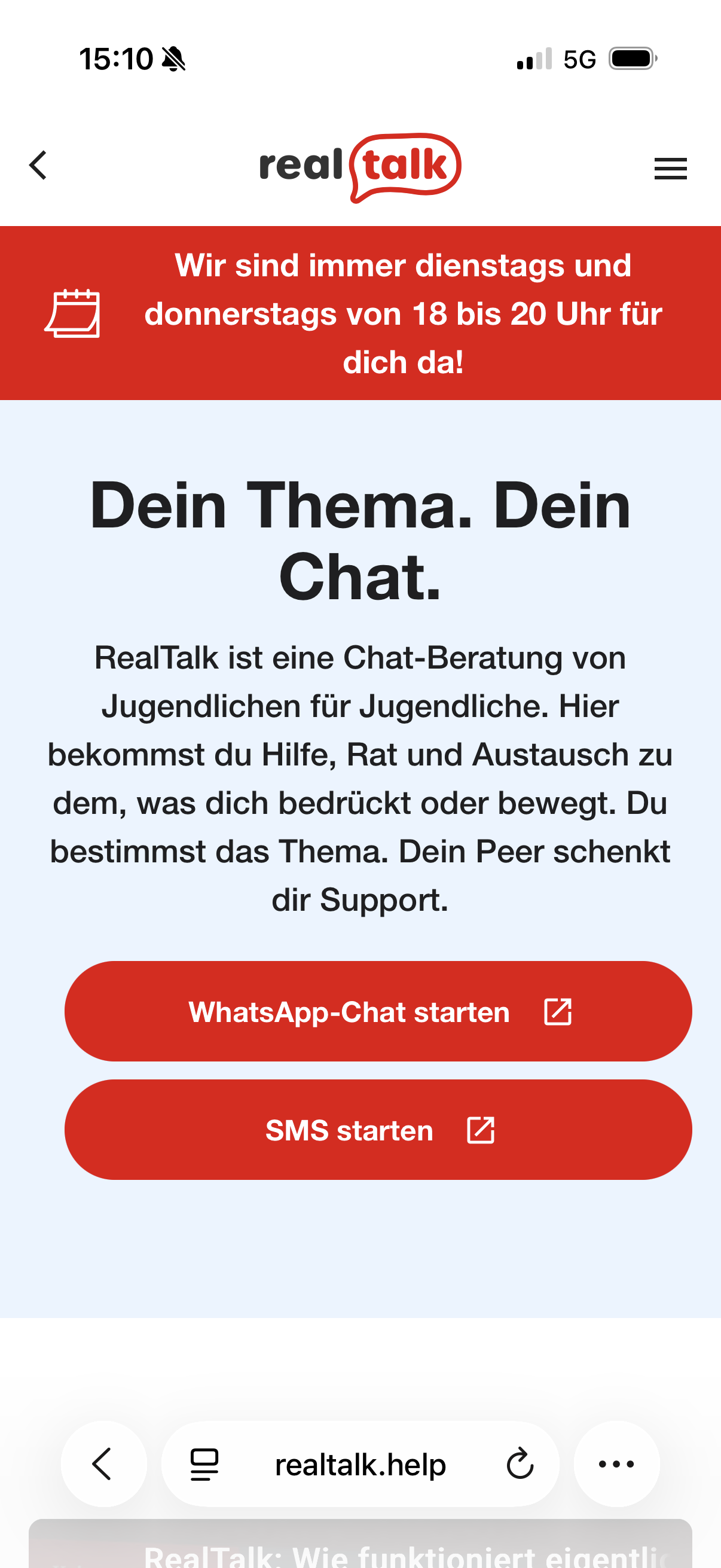real talk app — start a chat via WhatsApp or SMS