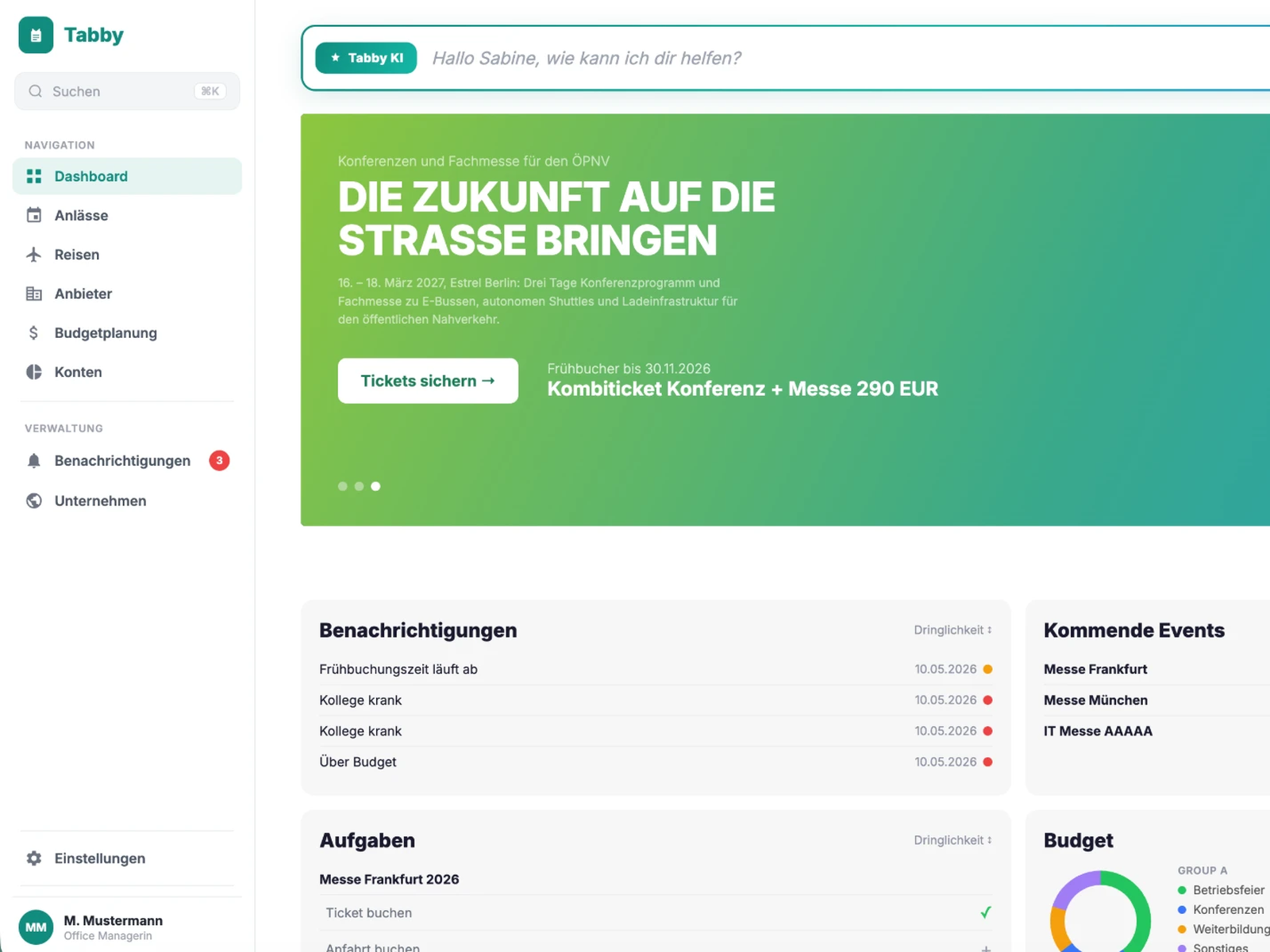 Tabby-Prototyp: Dashboard für das Office Management
